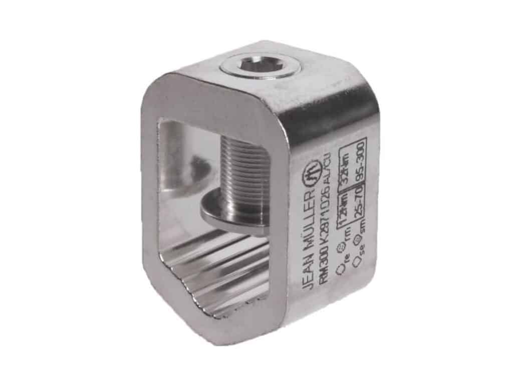 Metallisches quadratisches Gerät, das zur Befestigung oder Verbindung von Klemmen dient.